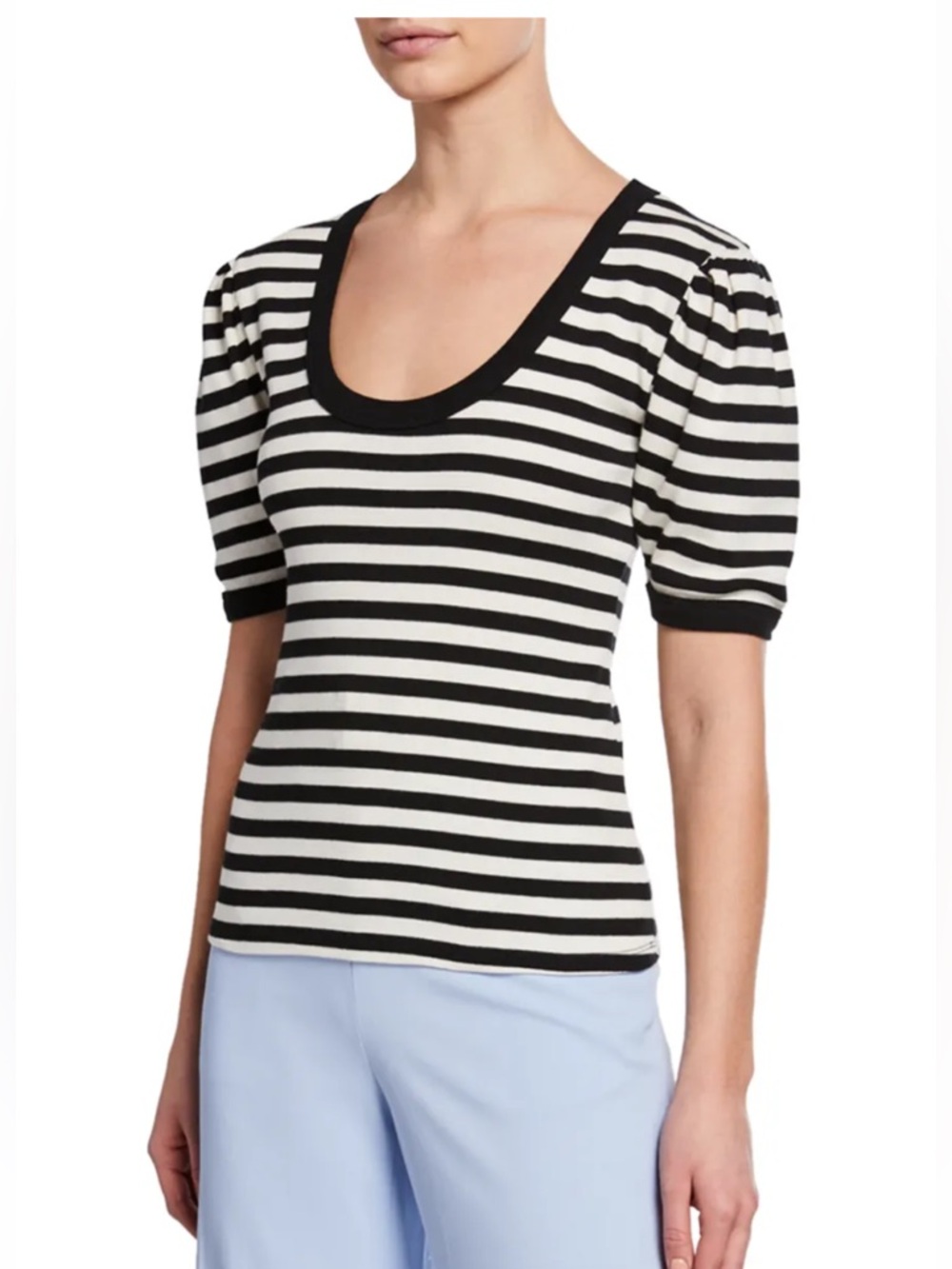Veronica Beard Black & White Striped Scoop Neck Short Sleeve Top